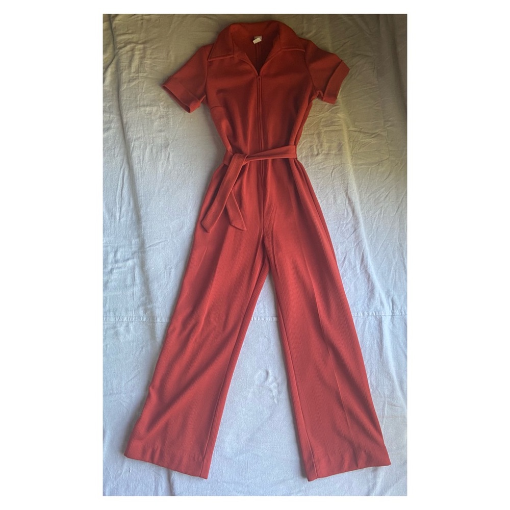 Vintage burnt orange 1970’s polyester jump suit